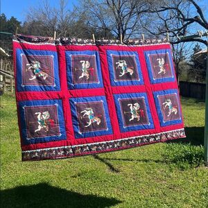 Vintage Carousel Animal Horse Print Quilt Homemade Small Throw Lap Blanket